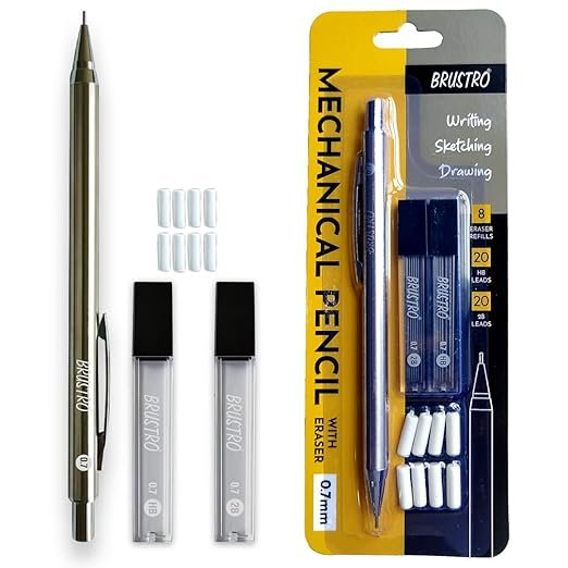 BRUSTRO Mechanical Pencil Set | HB-20 leads, 2B-20 leads,Spare eraser 8 units